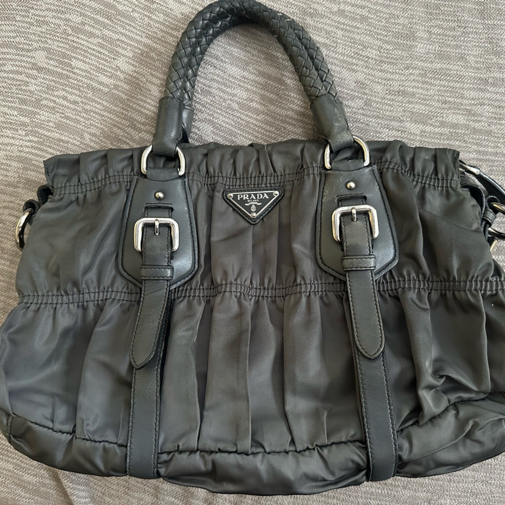 PRADA Tessuto Gaufre Logo two Way Bag Gray ARDESIA Nylon Leather  for women